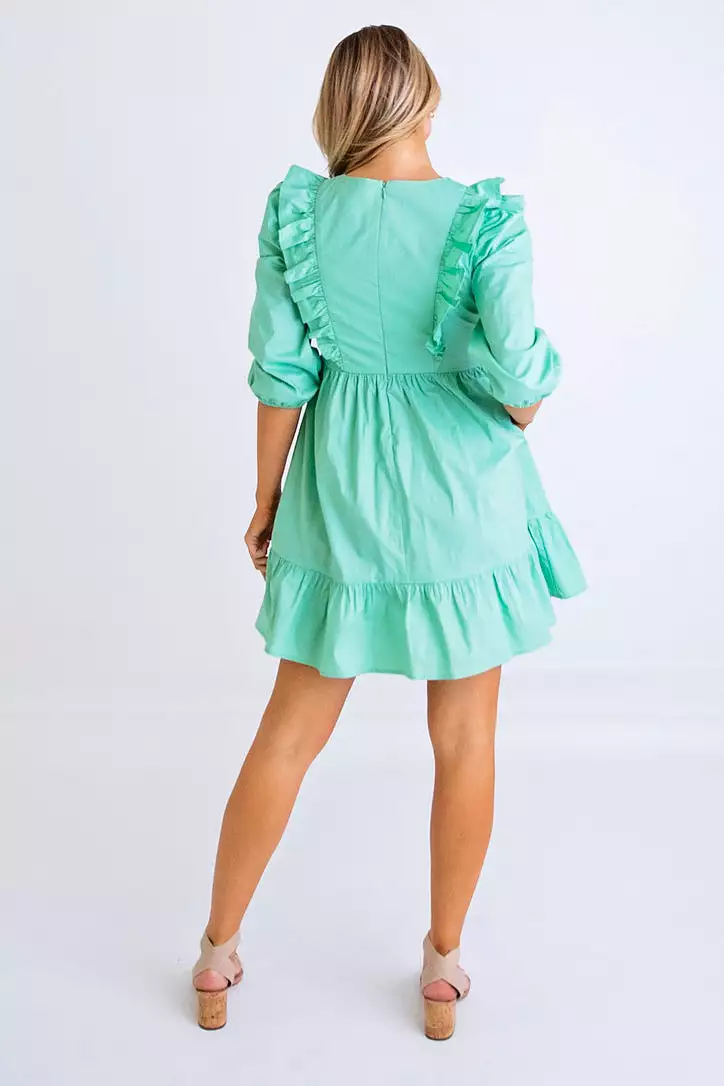 Green Poplin Ruffle Tier Dress