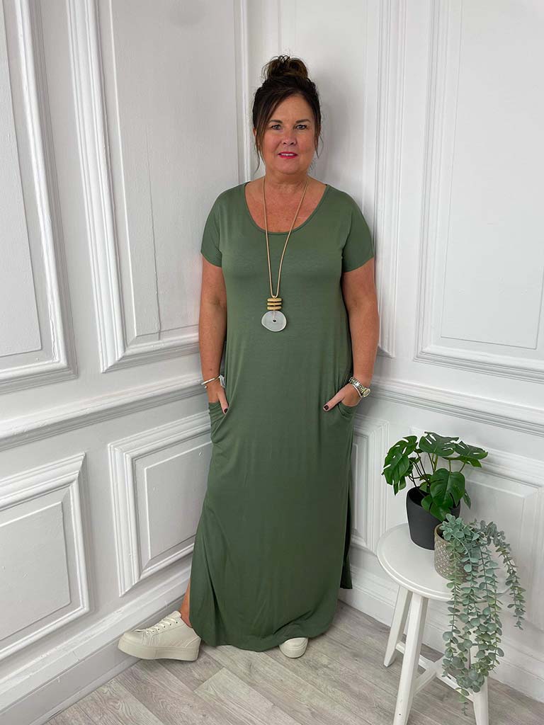 Jersey T-Shirt Maxi Dress - Khaki