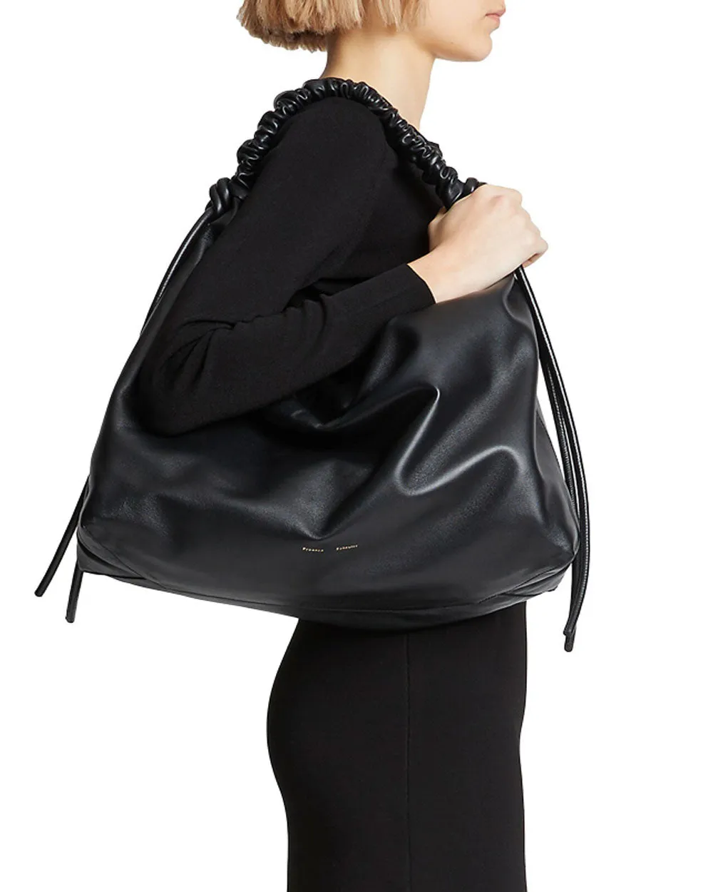 Large Drawstring Shoulder Bag in Black