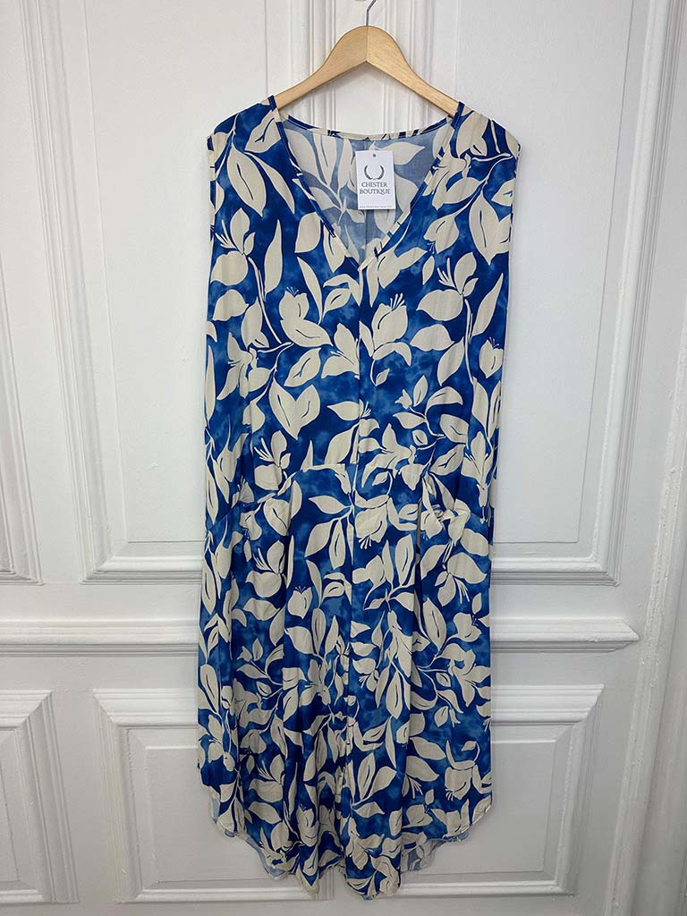 Leaf Print Midi Dress - Petrol