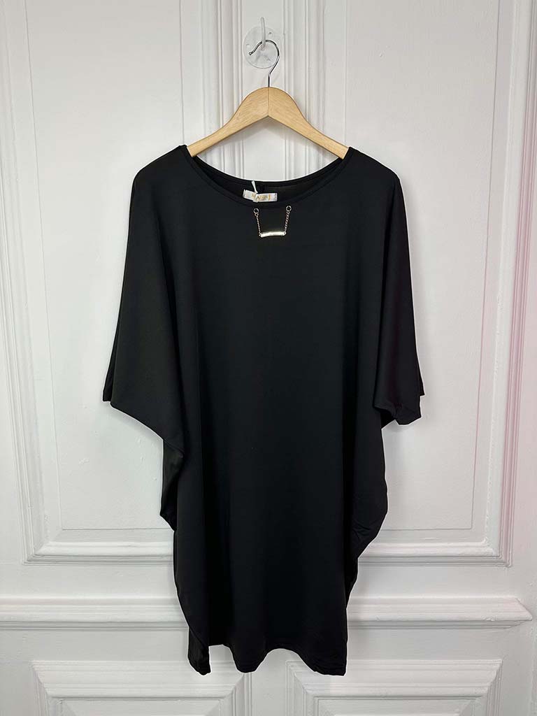 Malissa J Chain Detail Batwing Tunic - Black