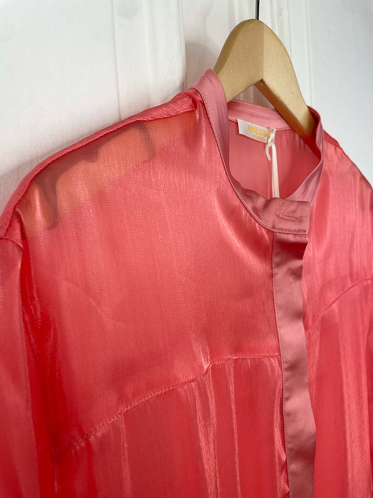 Malissa J Satin Pocket Sheer Shirt Dress - Coral