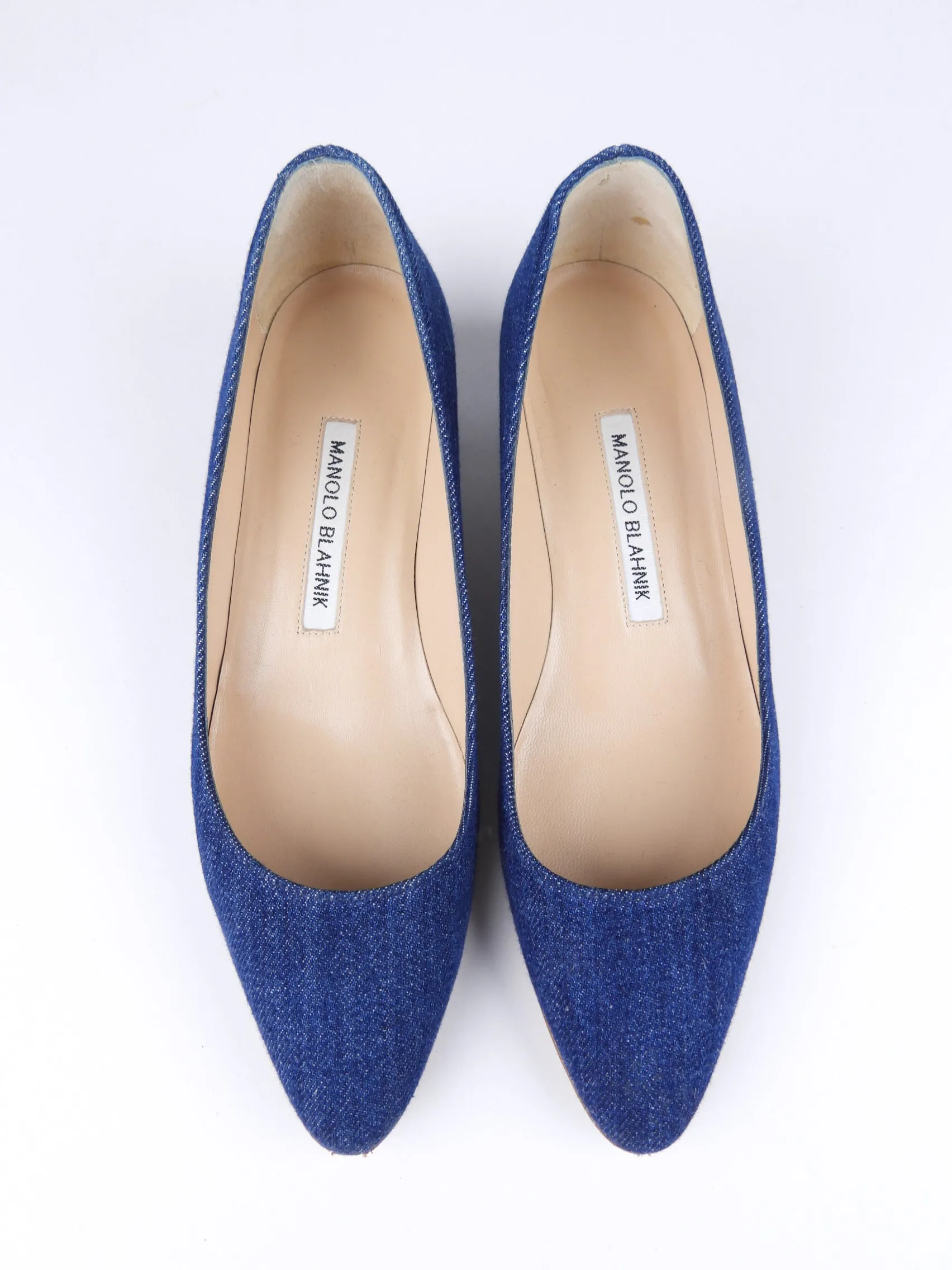 Manolo Blahnik Denim Listony Block Heel - 37