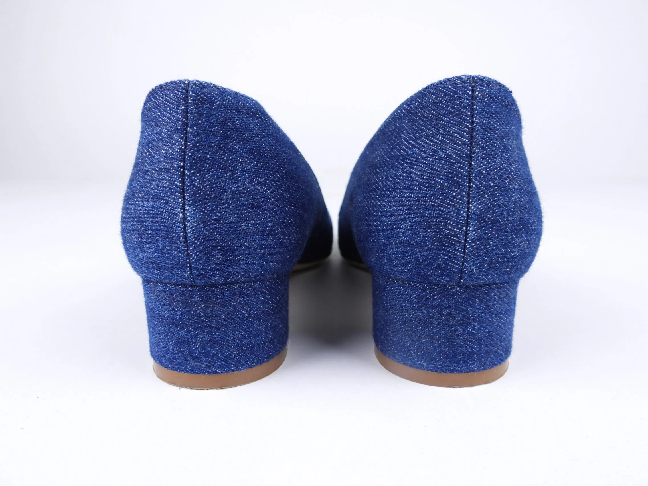 Manolo Blahnik Denim Listony Block Heel - 37