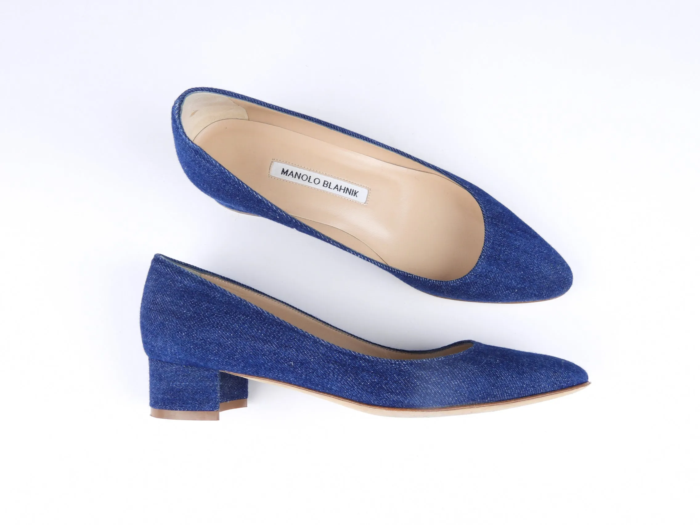 Manolo Blahnik Denim Listony Block Heel - 37