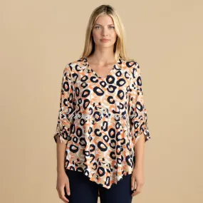 Marble Animal Print Tunic Top - Style 6957-196 (Champagne / Navy / Multi)