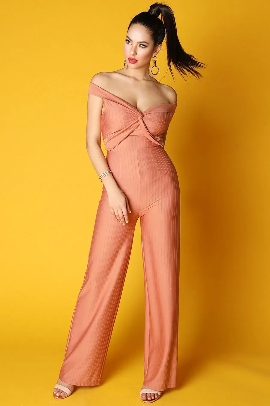 Mauve Off Shoulder Knotted Jumpsuit