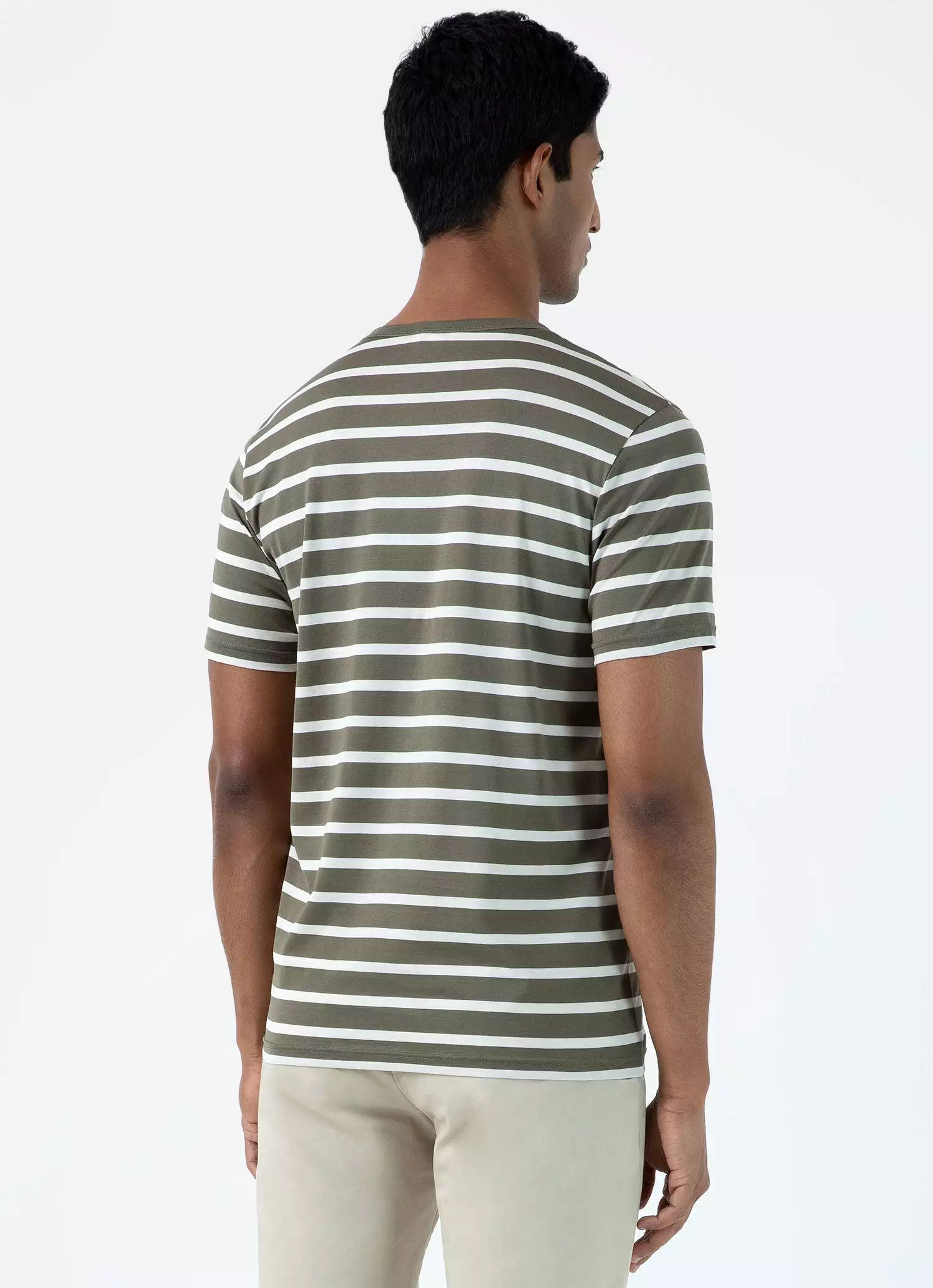 Men's Classic T-shirt in Khaki/Ecru Breton Stripe