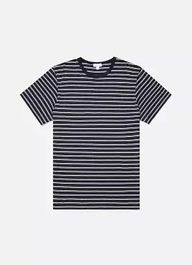 Men's Classic T-shirt in Navy/Ecru Tramline Stripe