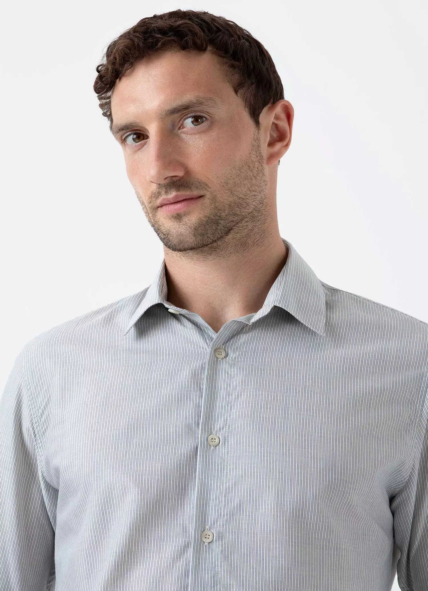 Men's Cotton Cashmere Shirt in Light Blue/White