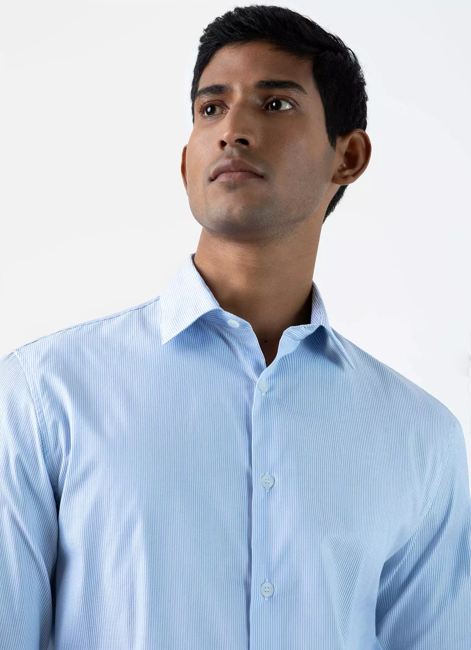 Men's Cotton Stretch Shirt in Light Blue/White