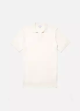 Men's Fine Rib Silk Cotton Polo Shirt in Ecru