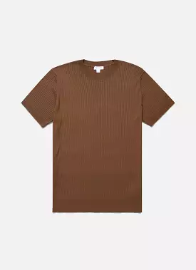 Men's Fine Rib Silk Cotton T-shirt in Dark Sand