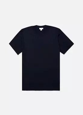 Men's Fine Rib Silk Cotton T-shirt in Navy