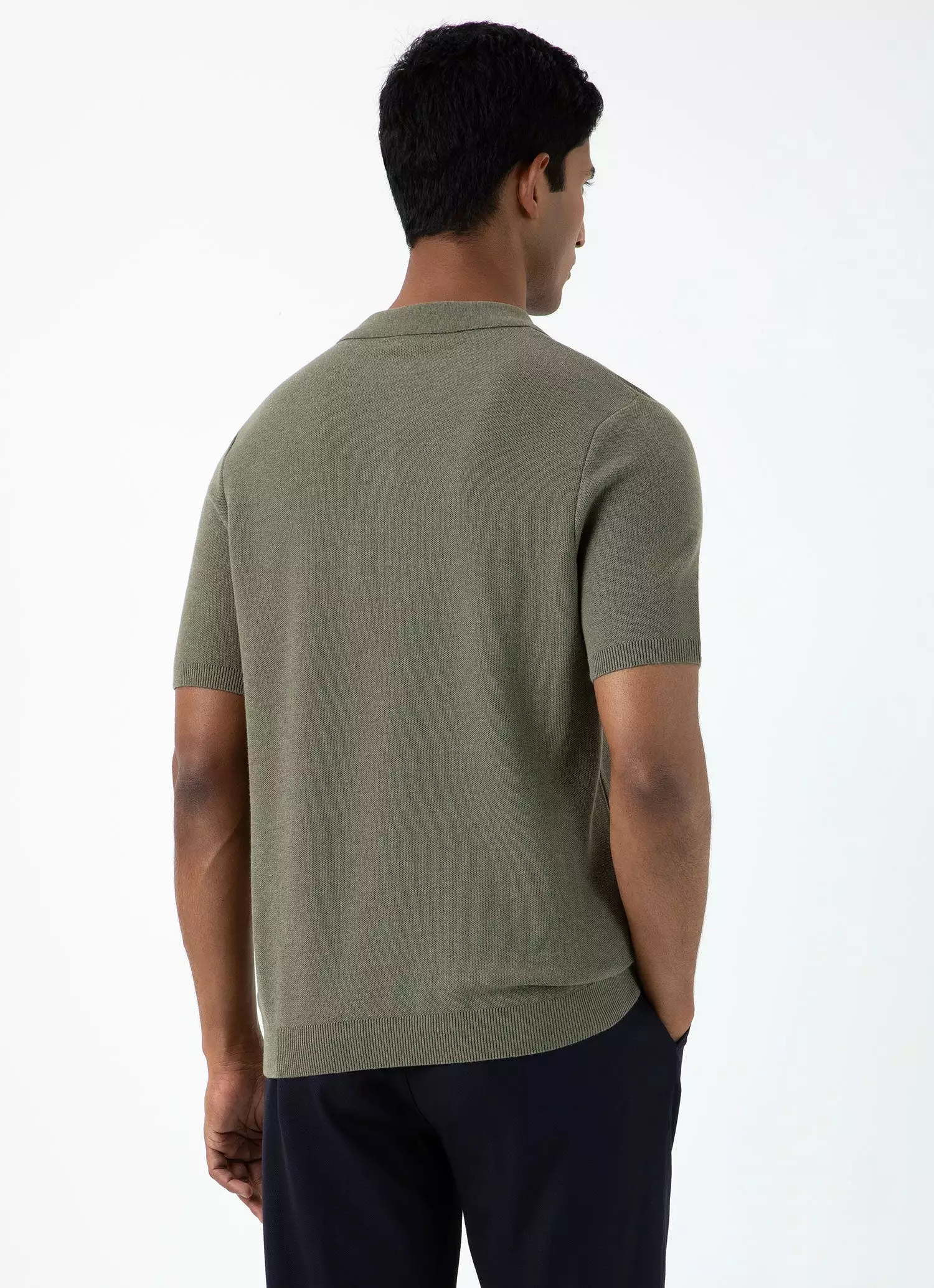 Men's Knit Polo Shirt in Pale Khaki Melange