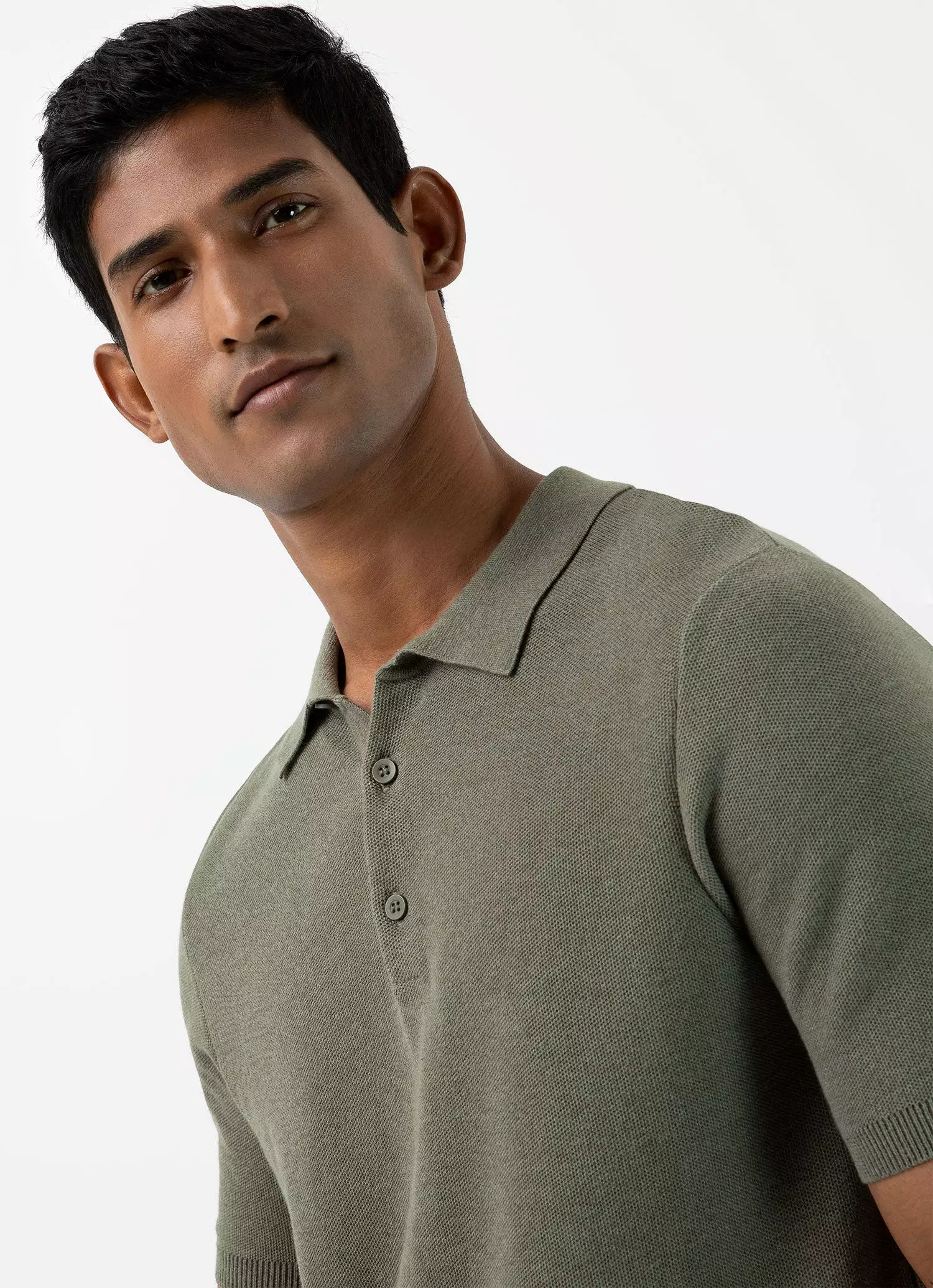 Men's Knit Polo Shirt in Pale Khaki Melange