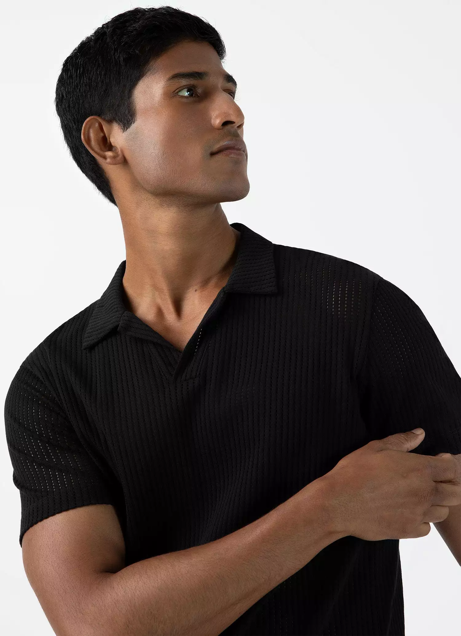 Men's Linear Mesh Polo Shirt in Black