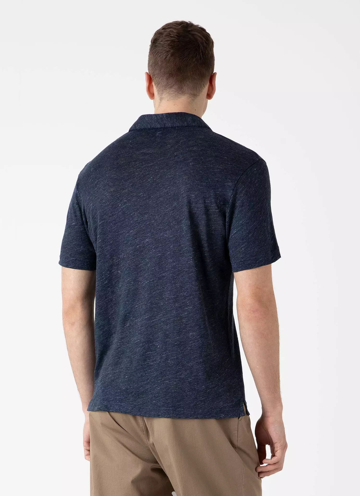 Men's Linen Polo Shirt in Navy Melange