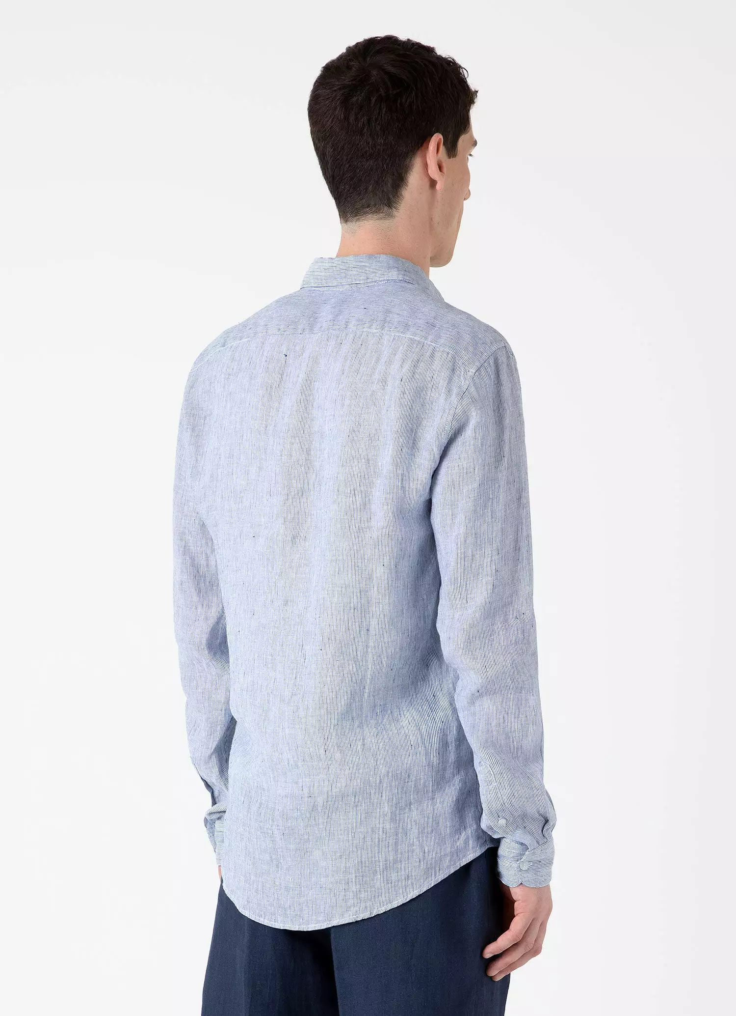 Men's Linen Shirt in White/Navy Micro Stripe