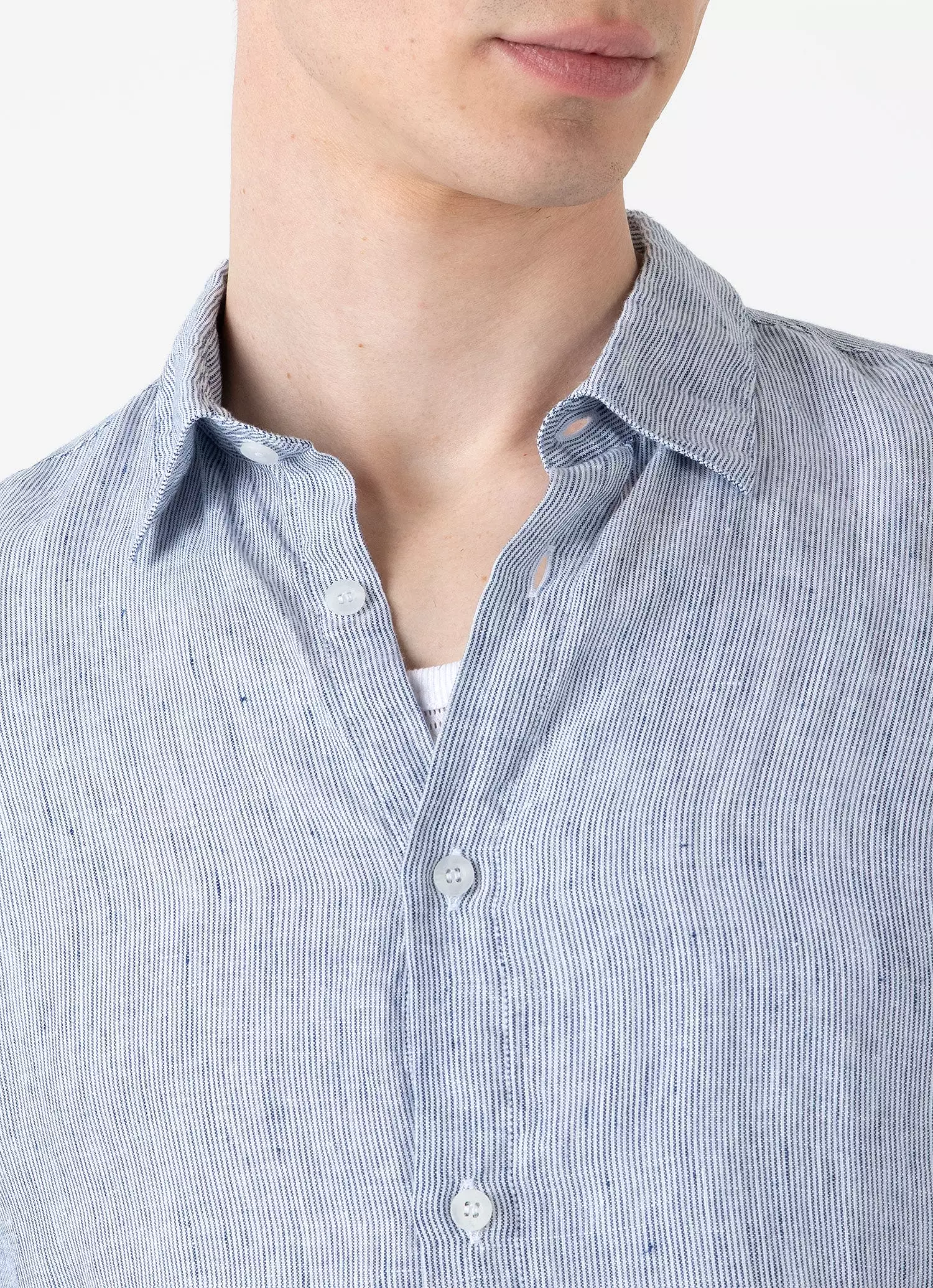 Men's Linen Shirt in White/Navy Micro Stripe