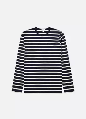 Men's Long Sleeve Classic T-shirt in Navy/Ecru Breton Stripe