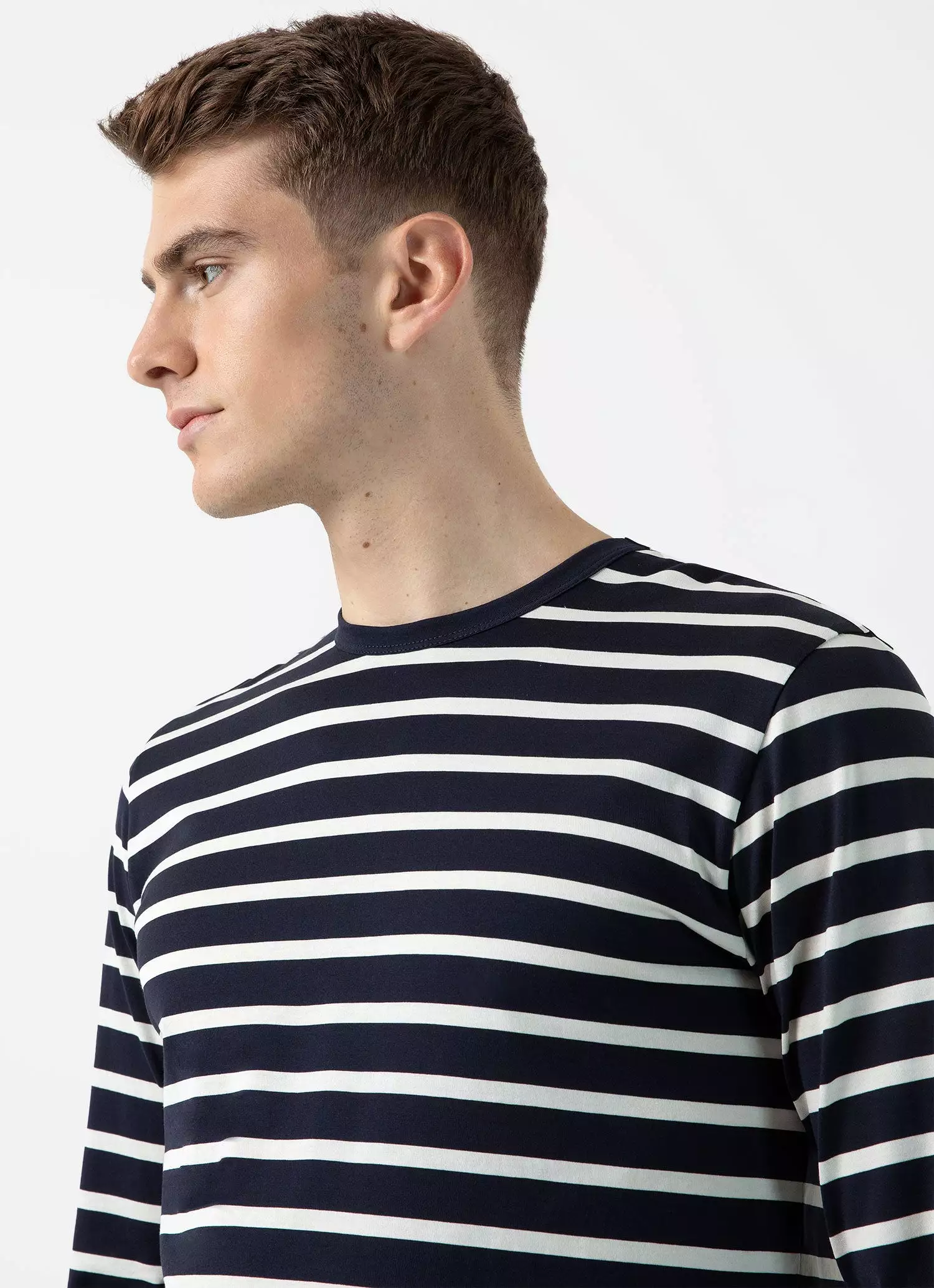 Men's Long Sleeve Classic T-shirt in Navy/Ecru Breton Stripe