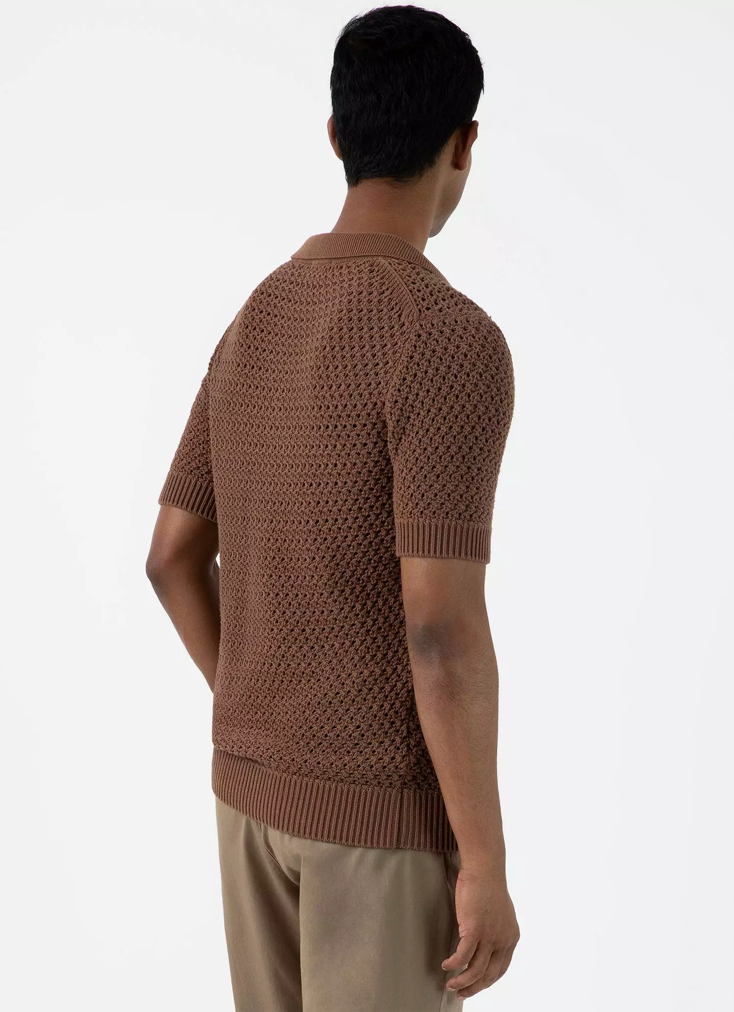 Men's Open Stitch Polo Shirt in Brown