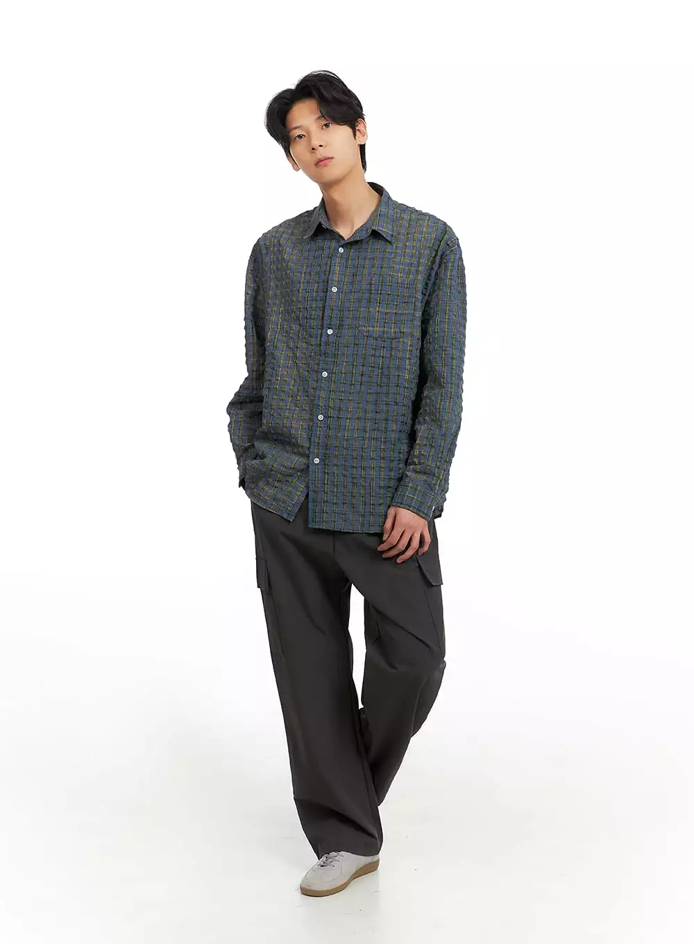 Men's Plaid Textured Shirt IA402