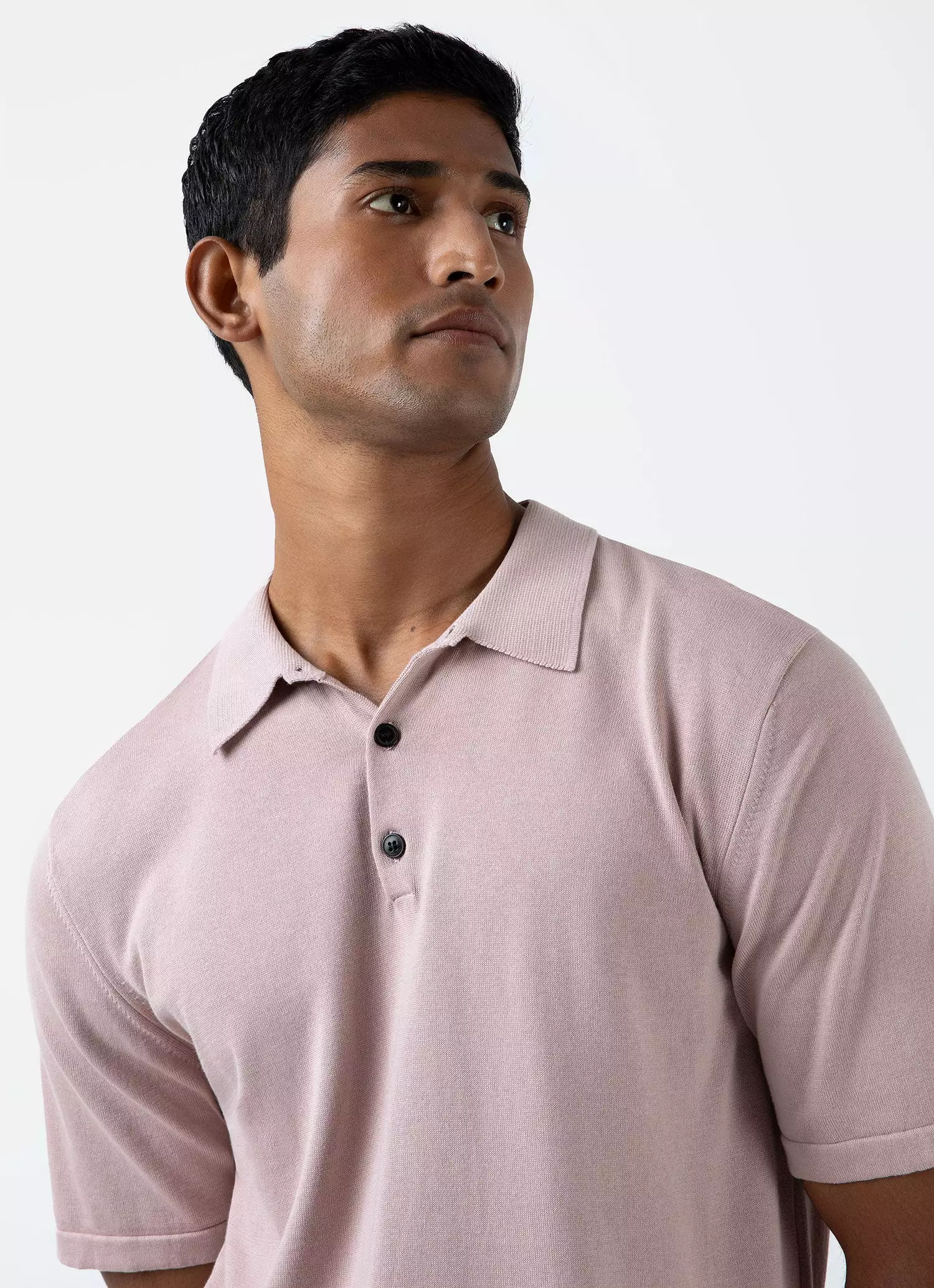 Men's Sea Island Cotton Polo Shirt in Pale Pink