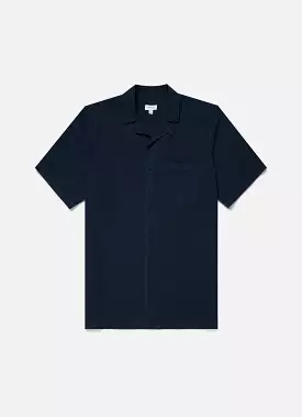 Men's Seersucker Camp Collar Shirt in Navy