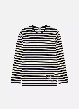 Men's Sunspel x Nigel Cabourn Long Sleeve T-shirt in Navy/Stone White