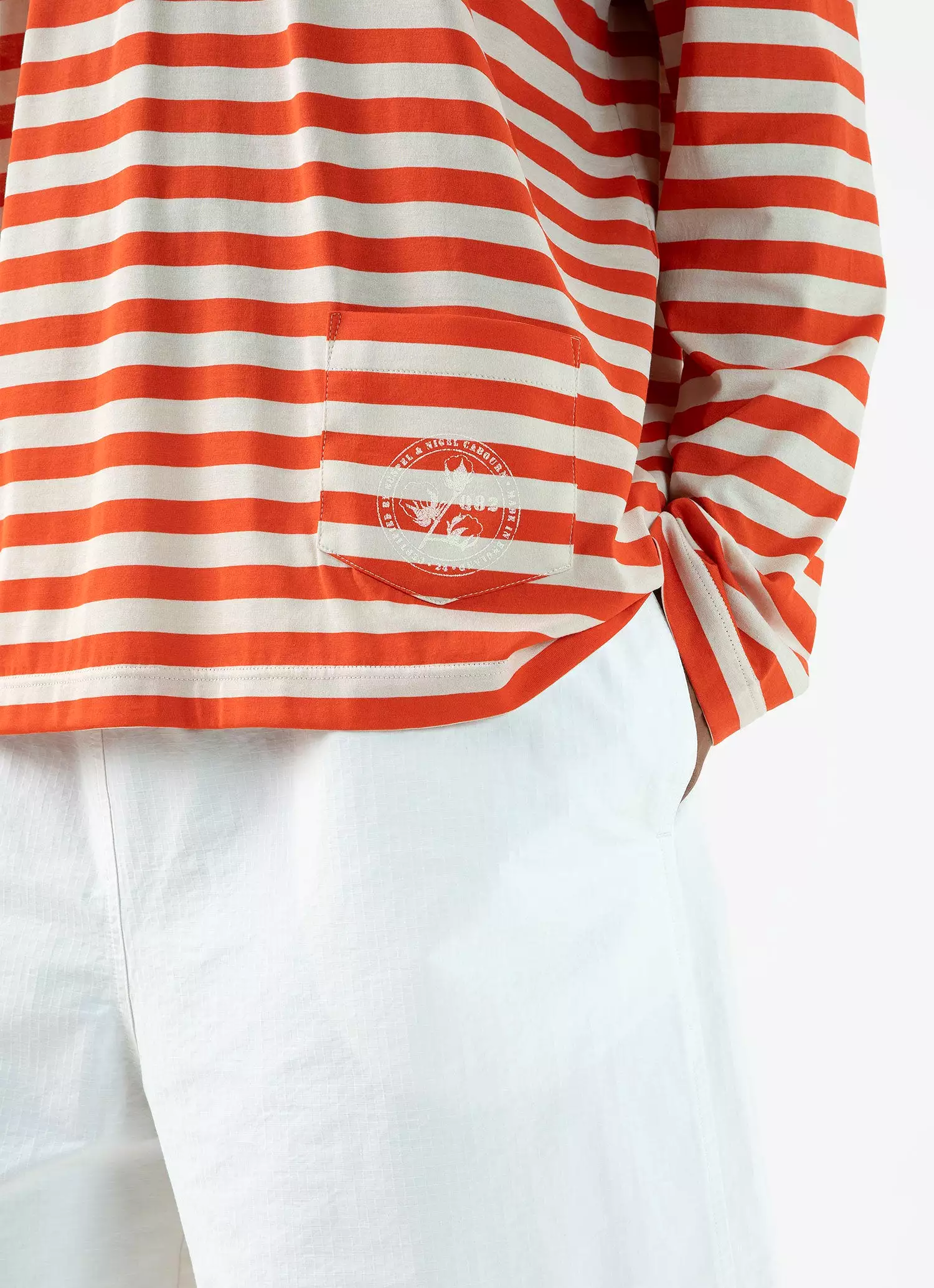 Men's Sunspel x Nigel Cabourn Long Sleeve T-shirt in Orange/Stone White