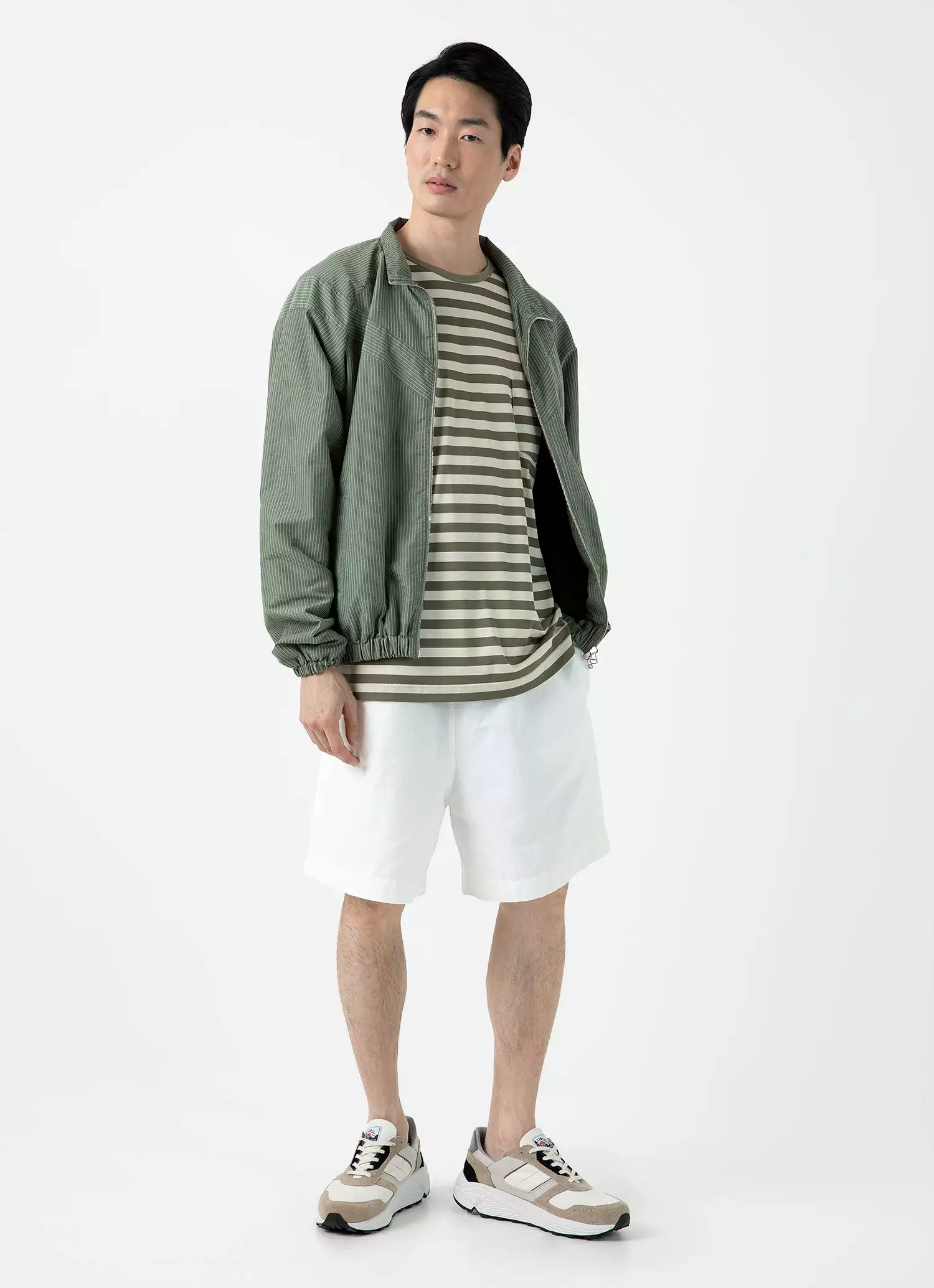 Men's Sunspel x Nigel Cabourn T-shirt in Army Green/Stone White