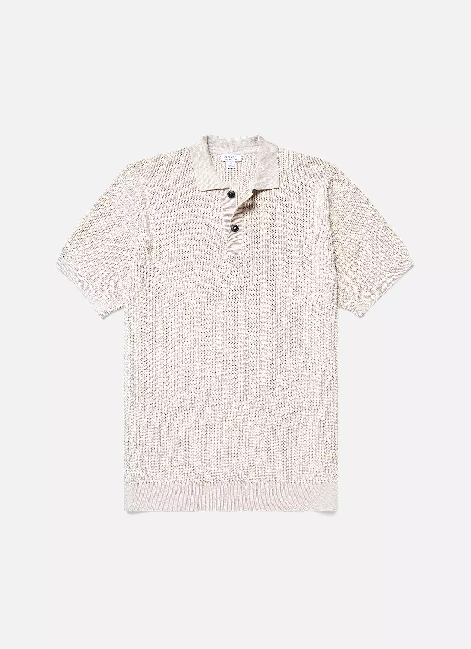 Men's Textured Knit Polo Shirt in Ecru