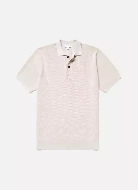 Men's Textured Knit Polo Shirt in Ecru