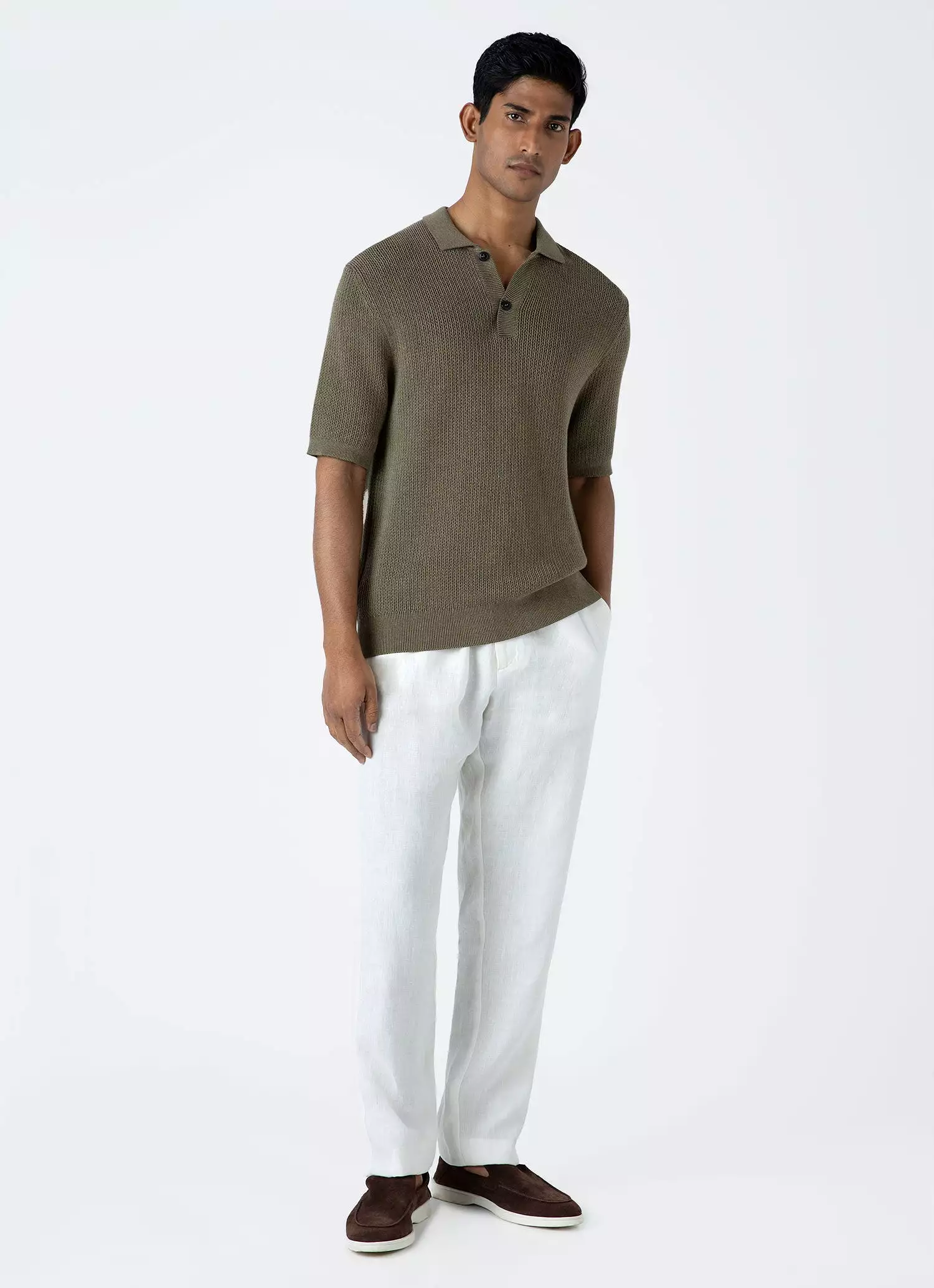 Men's Textured Knit Polo Shirt in Khaki