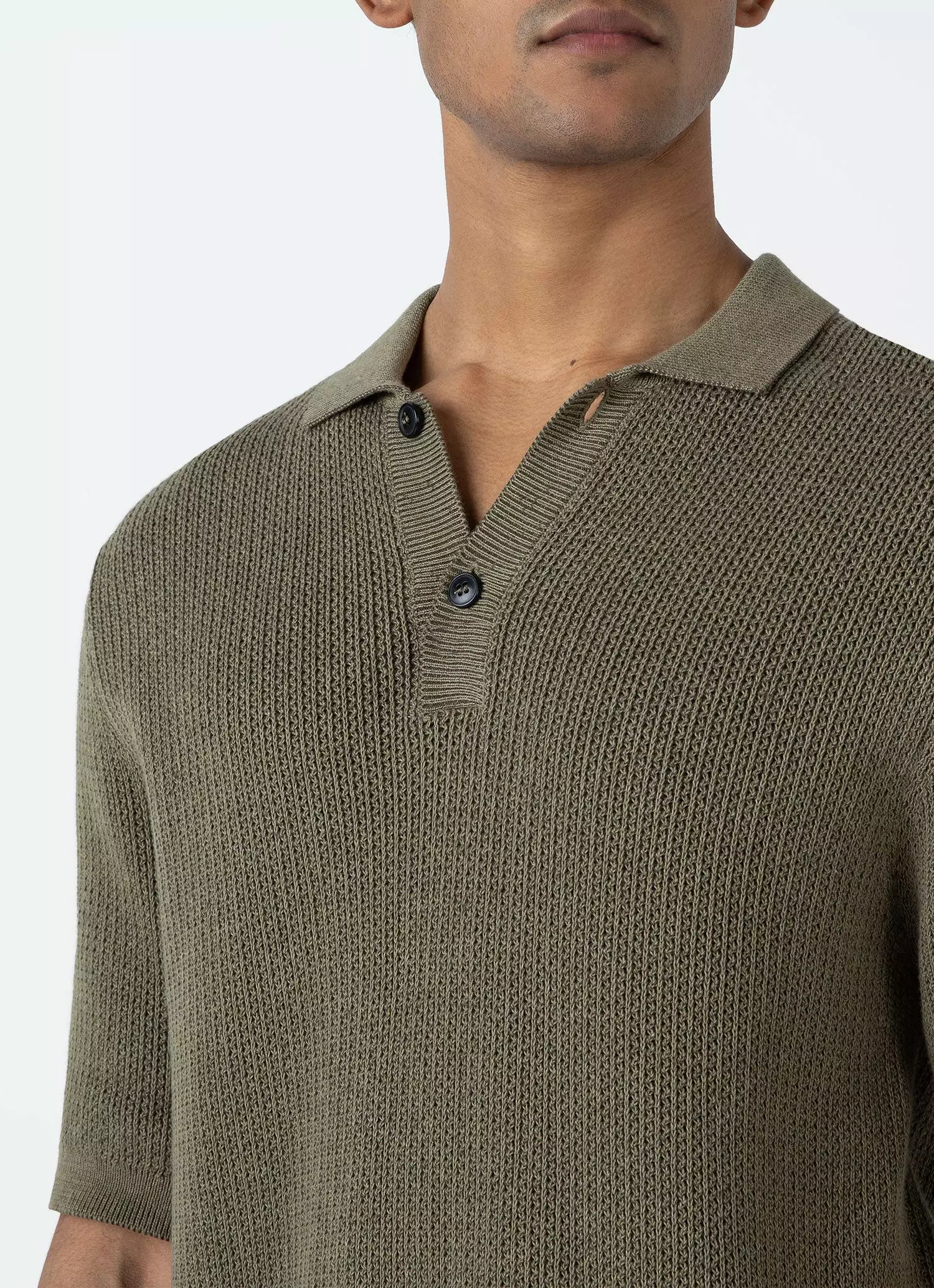 Men's Textured Knit Polo Shirt in Khaki