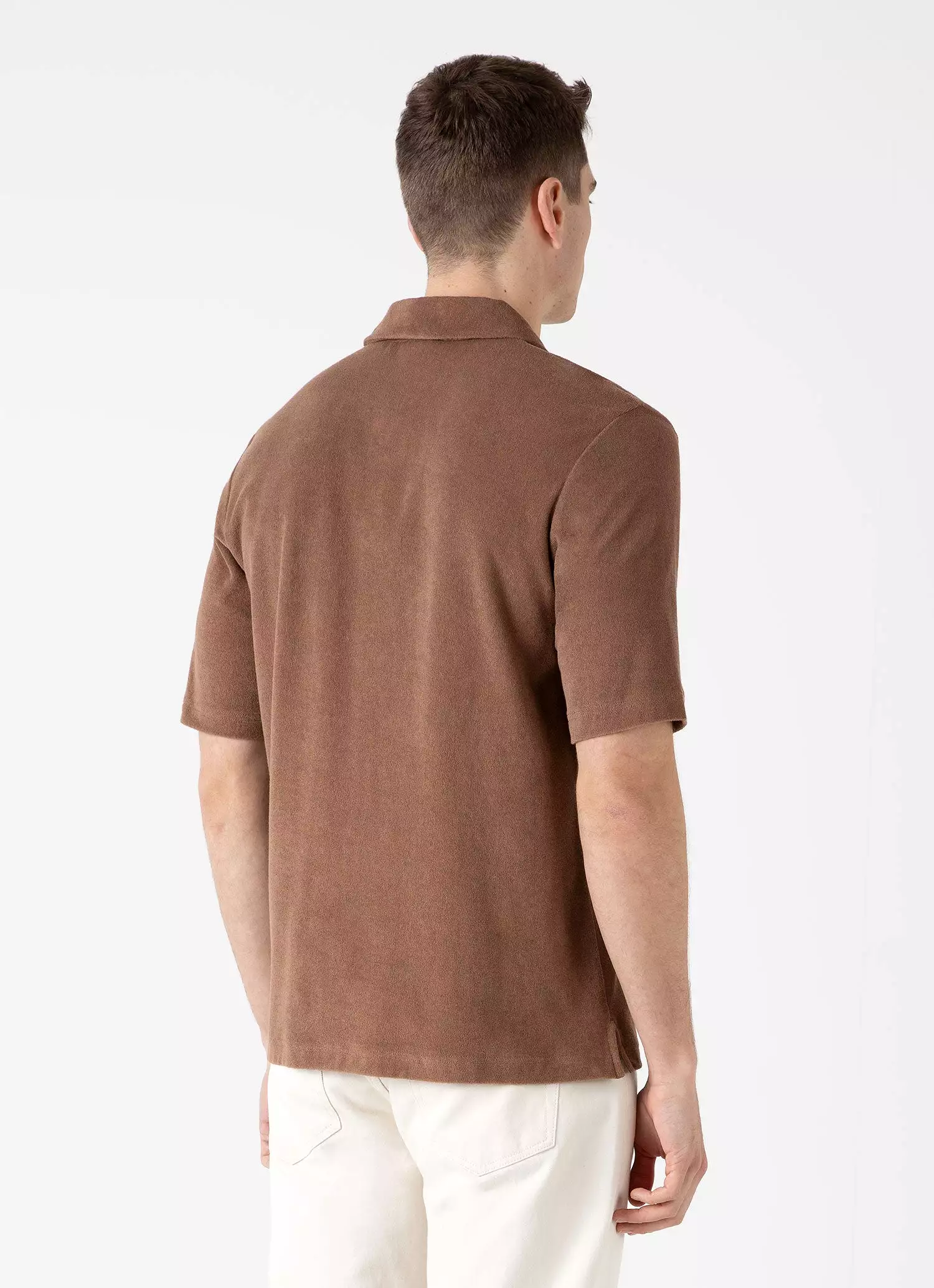 Men's Towelling Camp Collar Shirt in Dark Sand