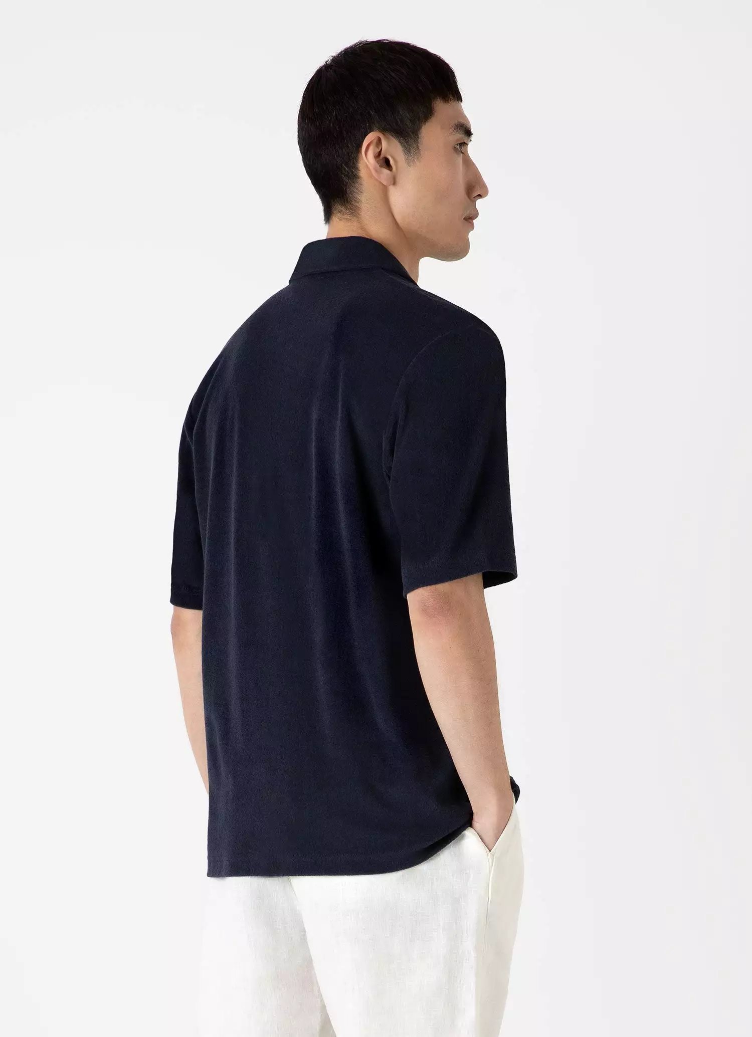 Men's Towelling Camp Collar Shirt in Navy