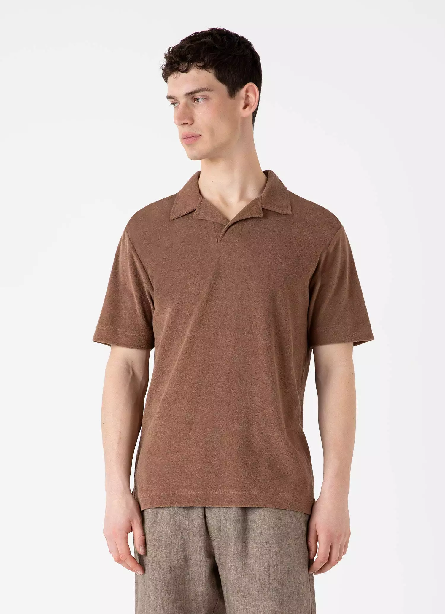 Men's Towelling Polo Shirt in Dark Sand