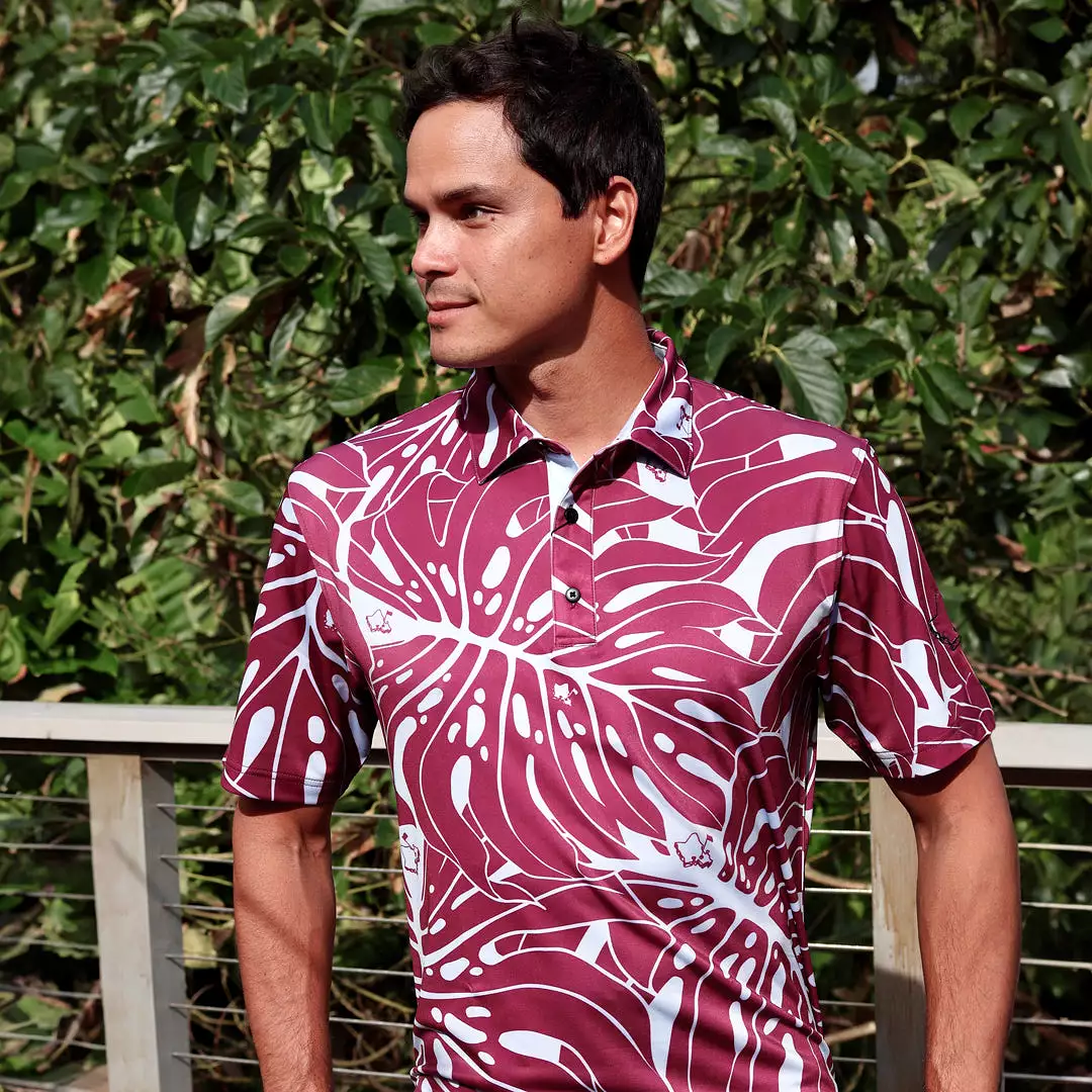 Monstera 2.0 Lilac Wine - OGA Men's Polo - Burgundy