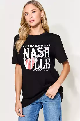 Nashville Print Full Size Letter Graphic Round Neck Short Sleeve T-Shirt