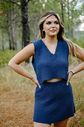 Navy Vest & Mini Skirt Set