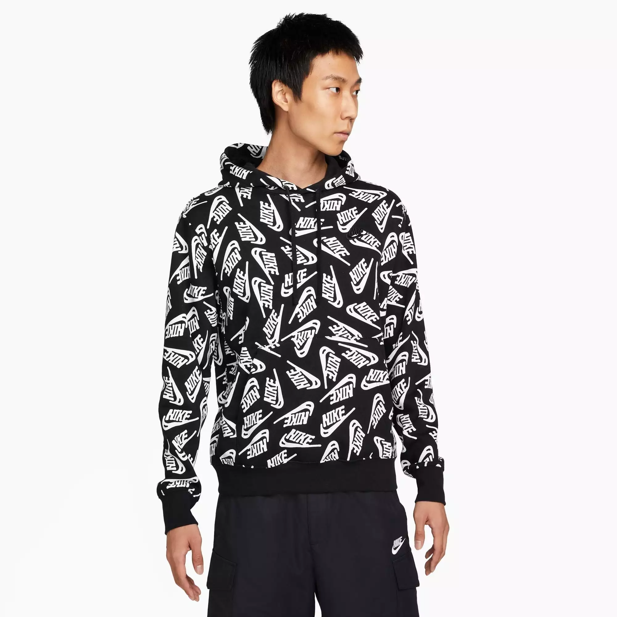 Nike Sport Essentials Allover Print Pullover Hoodie Black-White