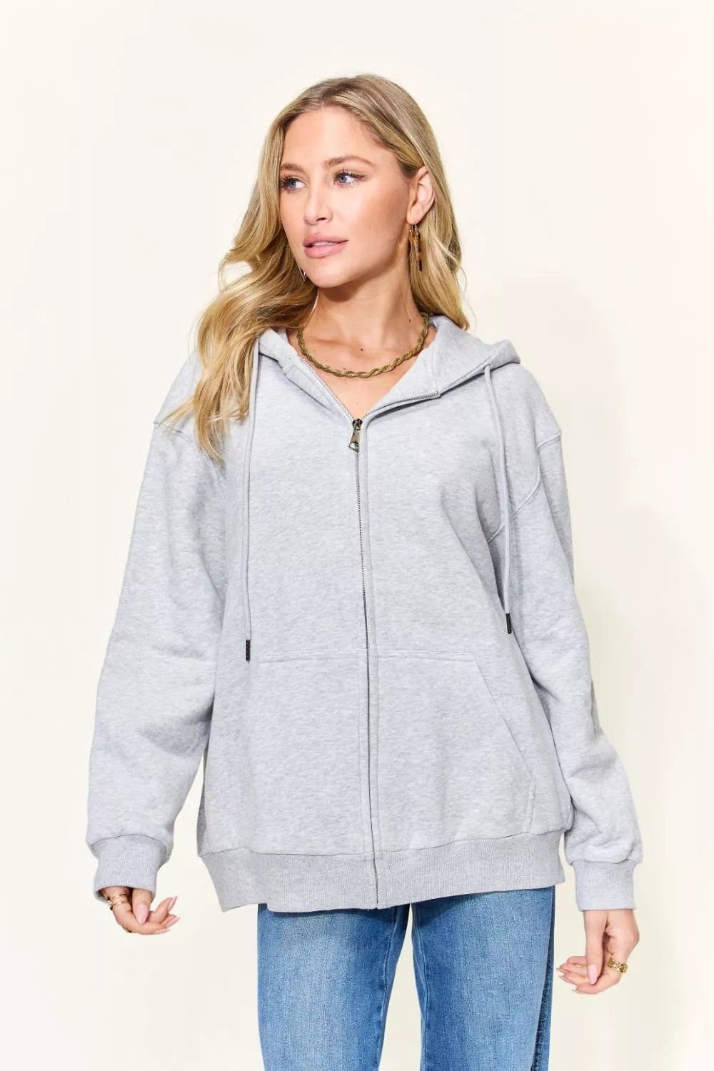 NOT IN THE MOOD Graphic Zip-Up Hoodie with Pockets