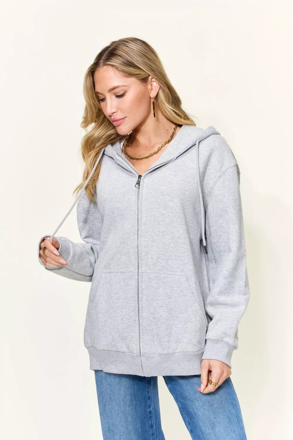 NOT IN THE MOOD Graphic Zip-Up Hoodie with Pockets