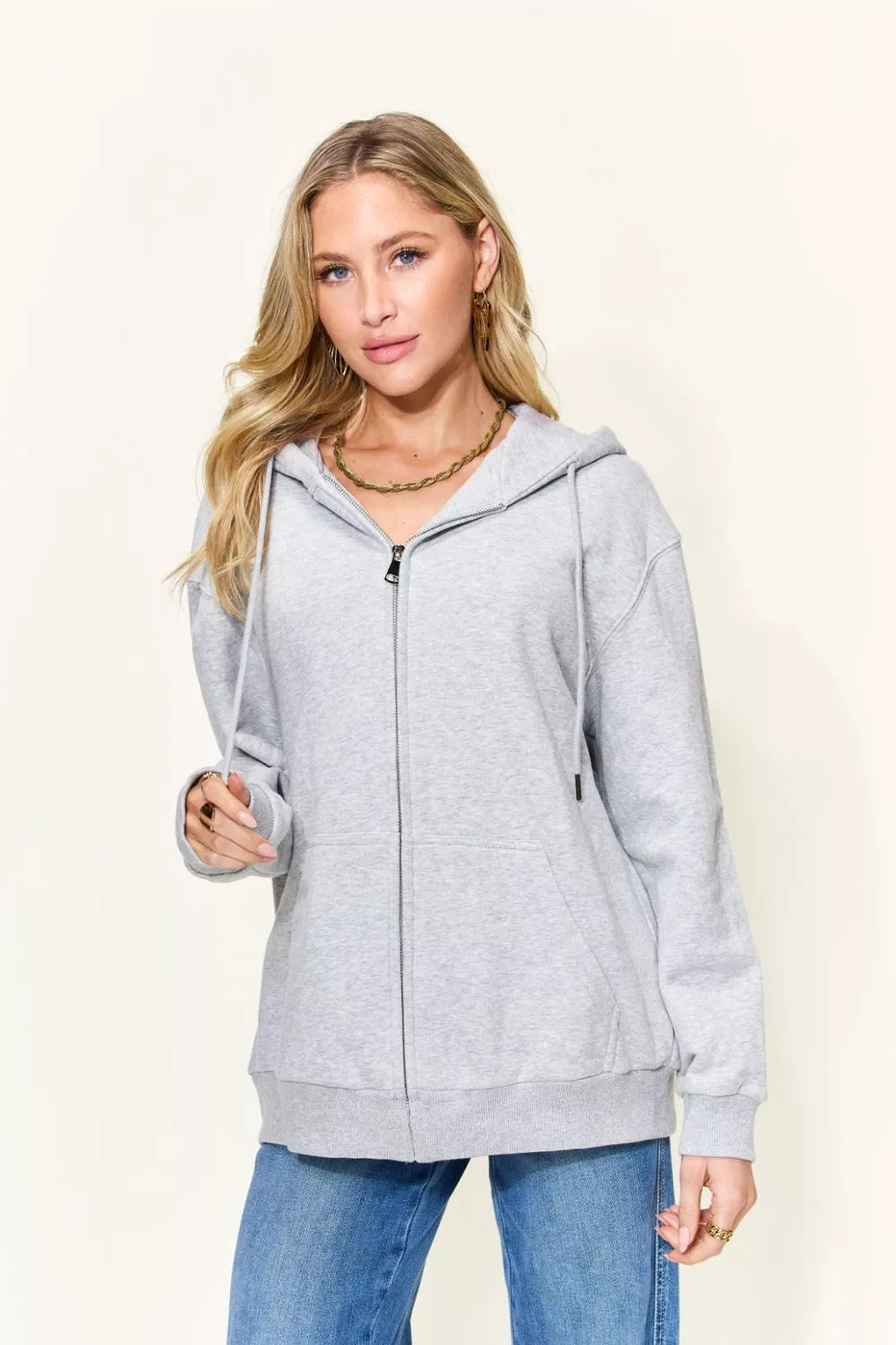 NOT IN THE MOOD Graphic Zip-Up Hoodie with Pockets