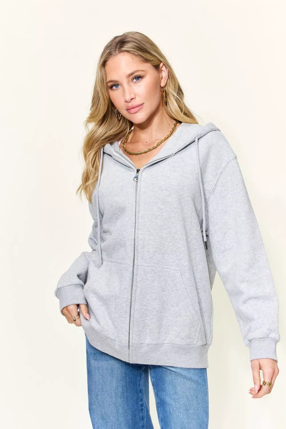 NOT IN THE MOOD Graphic Zip-Up Hoodie with Pockets