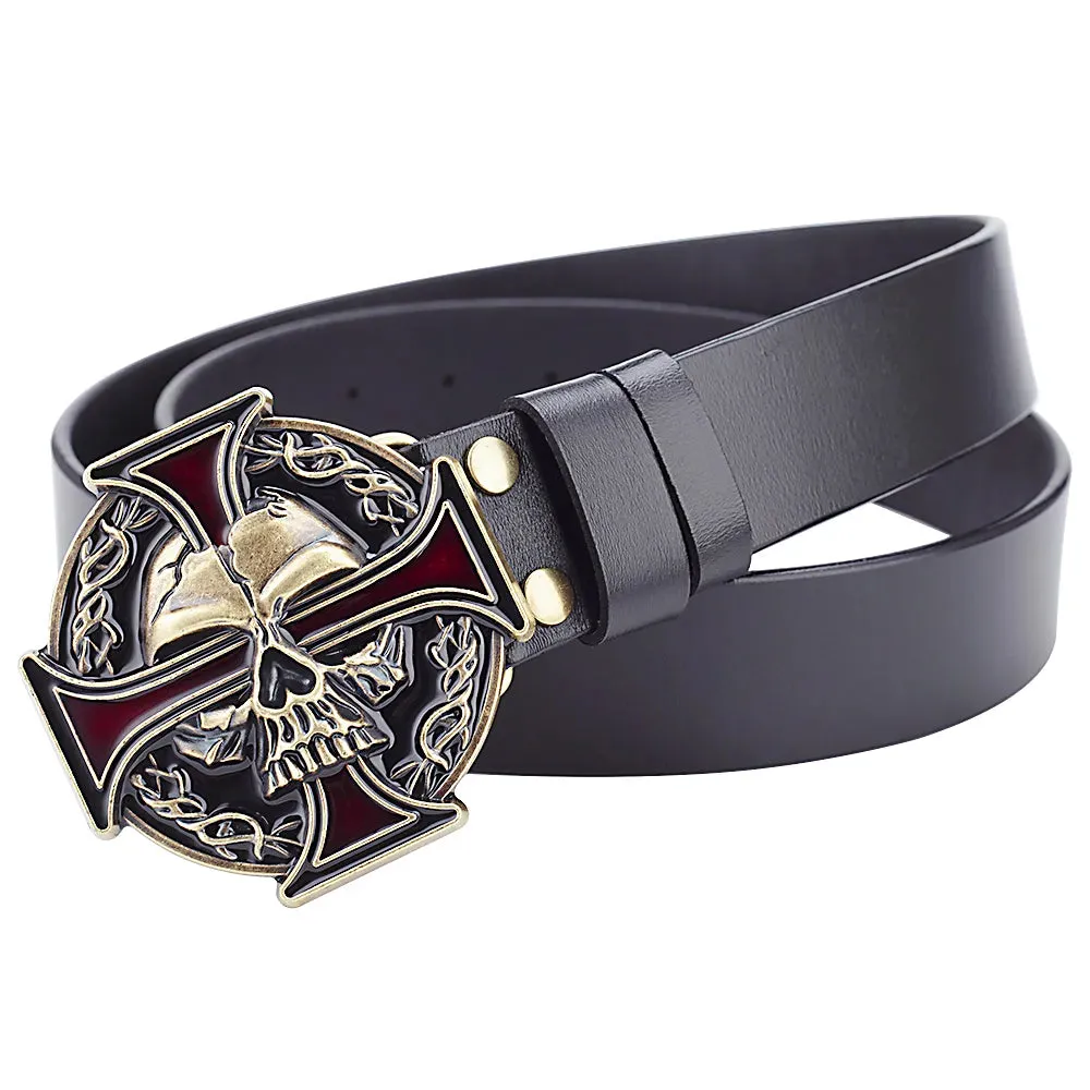 Novelty Crossbones Belt Heavy Metal Skull Face Buckle Skeleton Belts Dark Style Street Hip Hop Rock Waistband Accessories