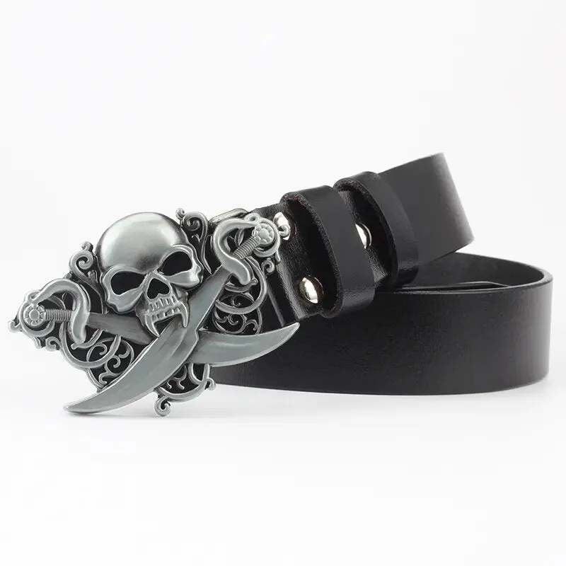 Novelty Crossbones Belt Heavy Metal Skull Face Buckle Skeleton Belts Dark Style Street Hip Hop Rock Waistband Accessories